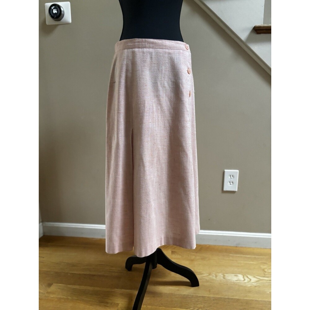 Vintage Women’s Panther 100% Linen Midi Skirt Size Medium Coral Pink Unlined